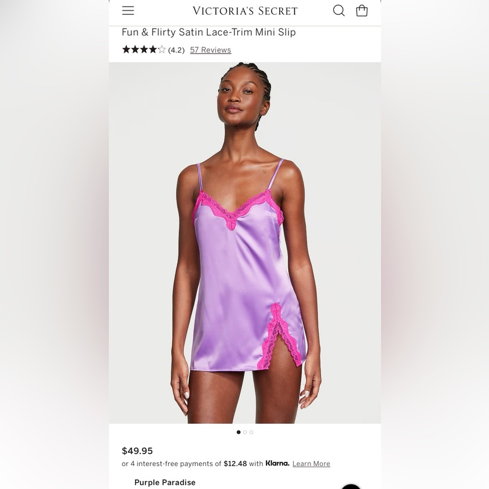 Victoria Secret Fun & Flirty Satin Lace Trim Mini Slip